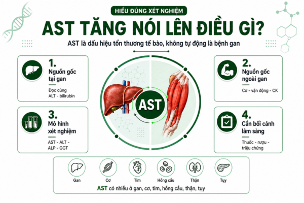 AST có ở gan, tim, cơ và nhiều mô khác