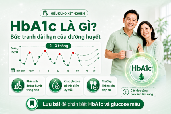 HbA1c hình thành khi glucose gắn với hemoglobin trong hồng cầu